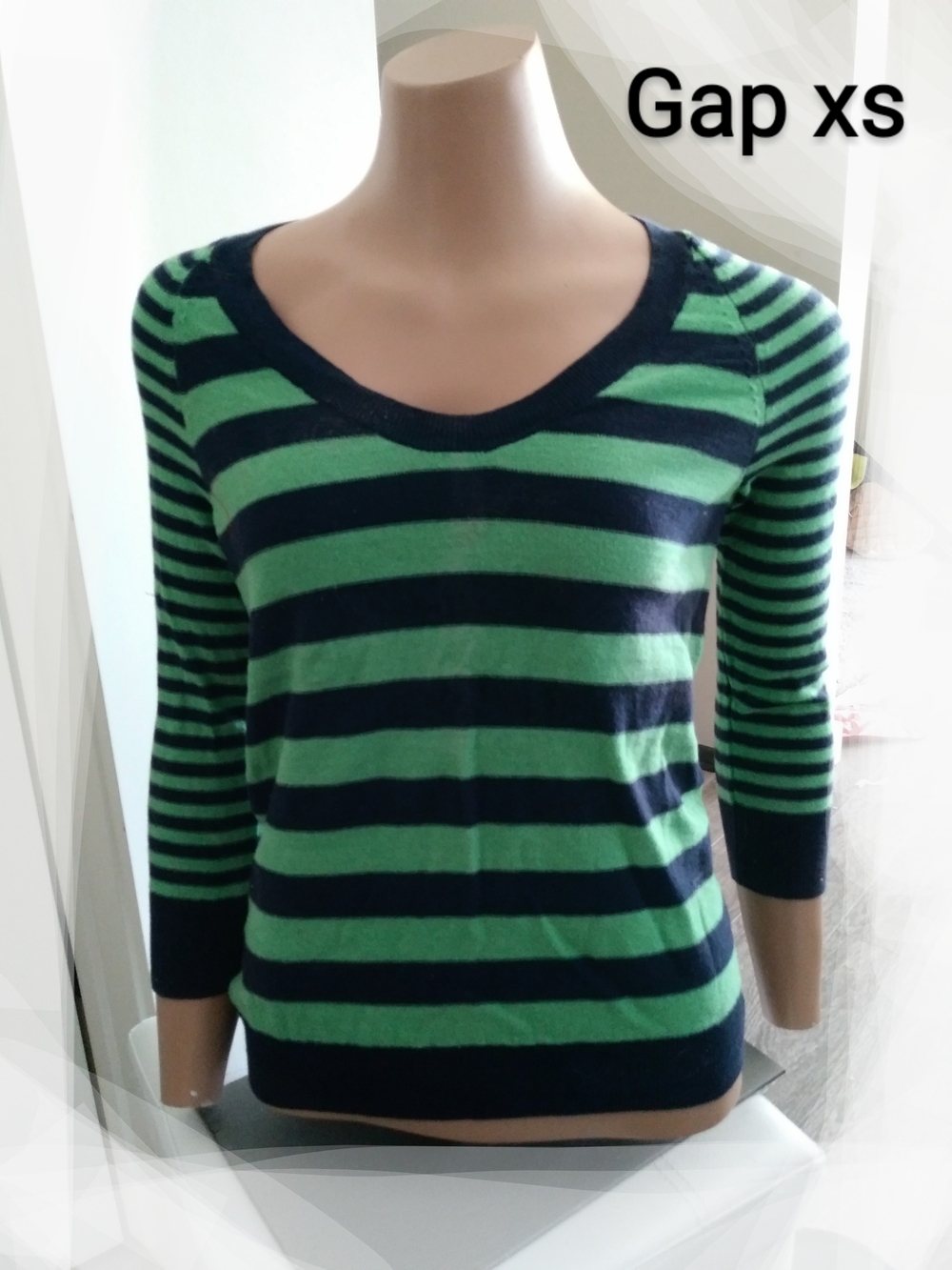 GAP Striped Scoop Neck Sweater - Green & Navy